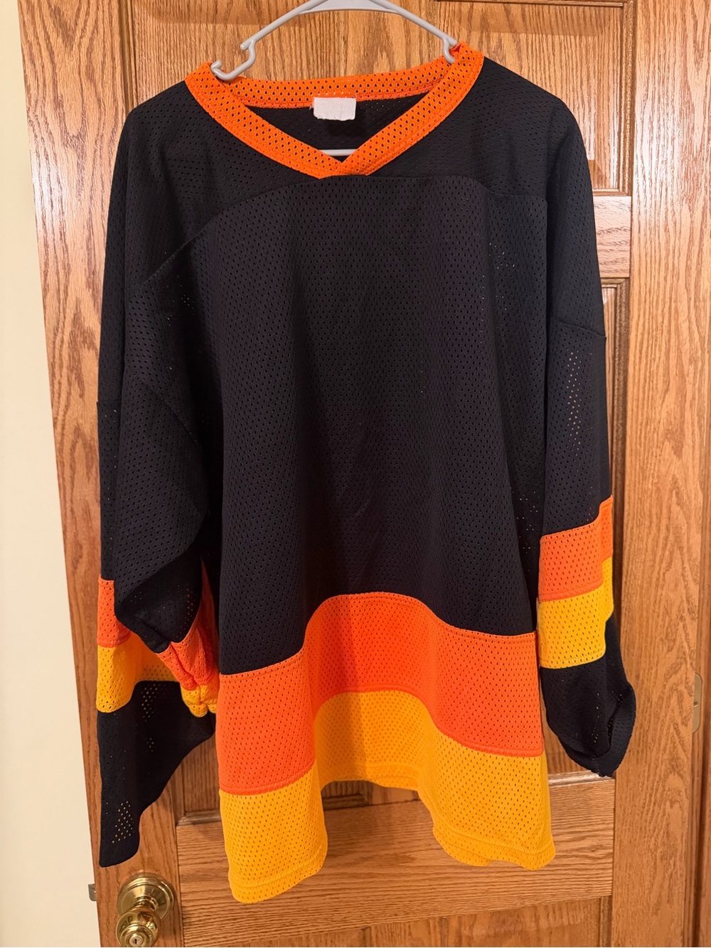 Black Mesh Club Hockey Jersey with Bright Orange Trim